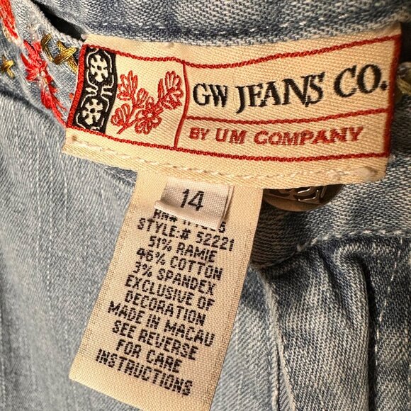 Vintage Boho Embroidered Floral Wide Leg Hight Waist Jeans Womens 14 Cottage - Picture 2 of 14